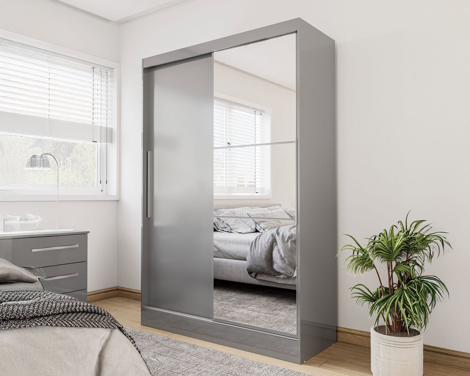 Lynx 2 Door Sliding Wardrobe With Mirror - Grey - Image 4