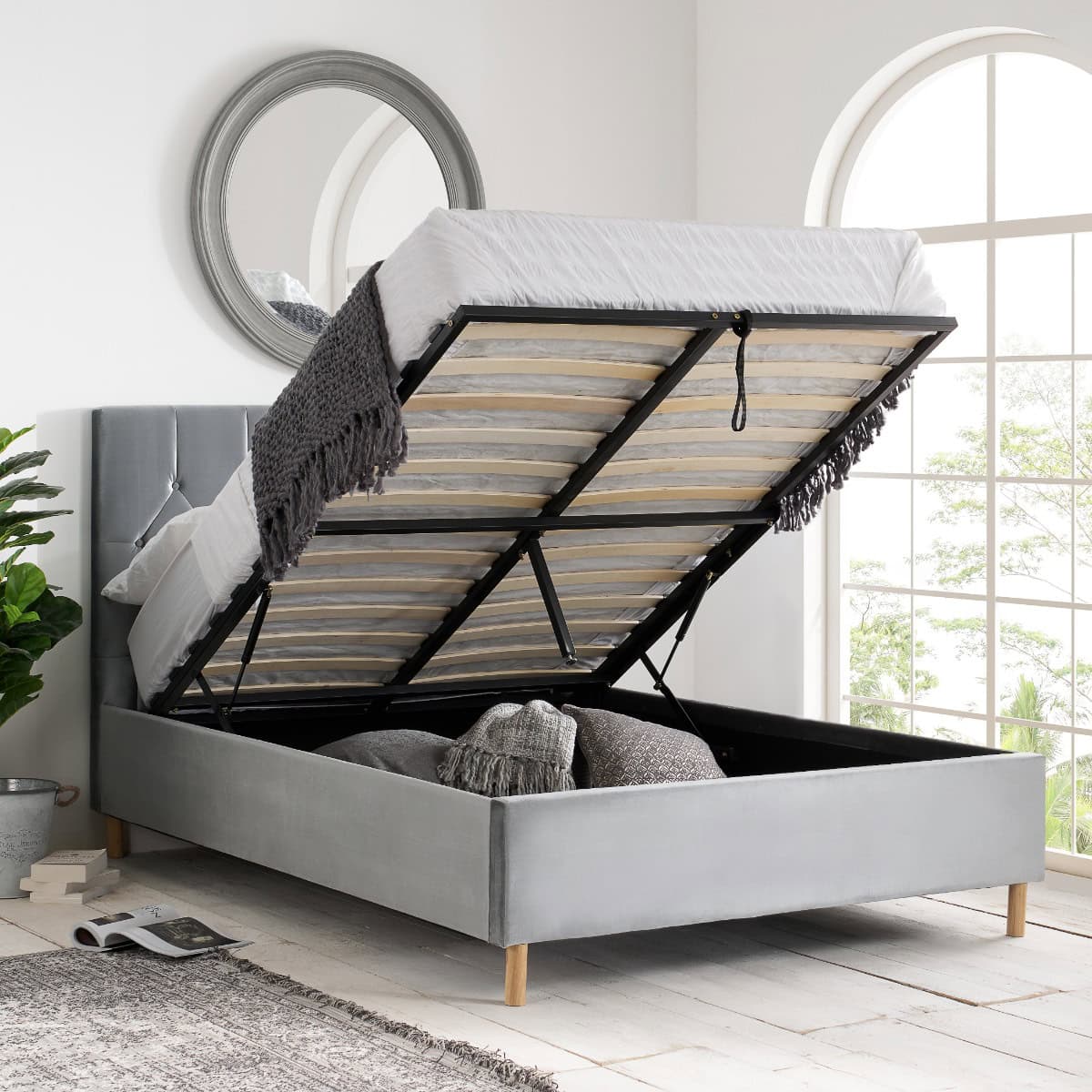 Loxley 4ft Ottoman Bedframe - Grey Velvet | Buy Online | Beds.ie
