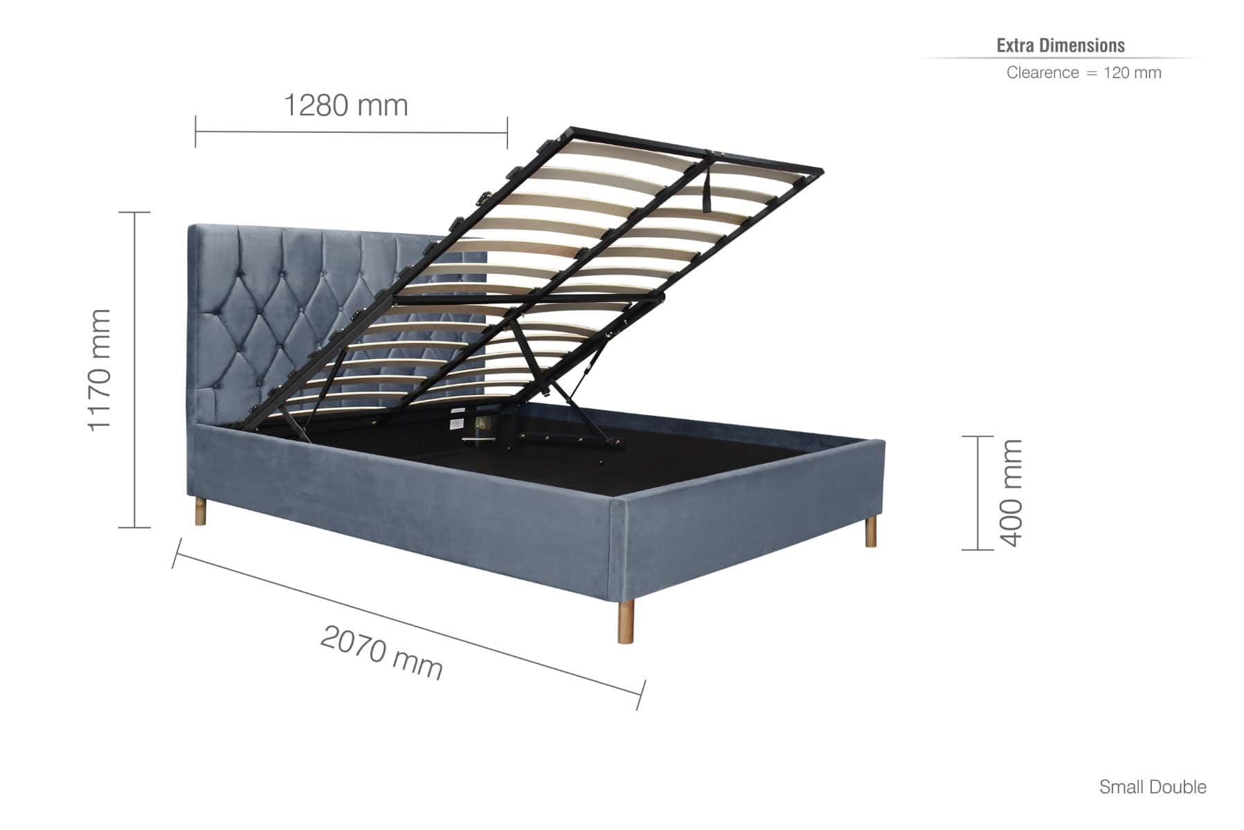 Loxley 4ft Ottoman Bedframe - Grey Velvet - Image 11