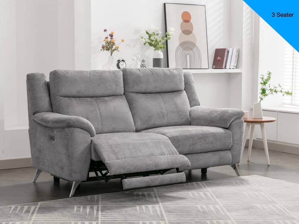 Monroe 3 Seater Electric Recliner - Ash | Buy Online | Beds.ie