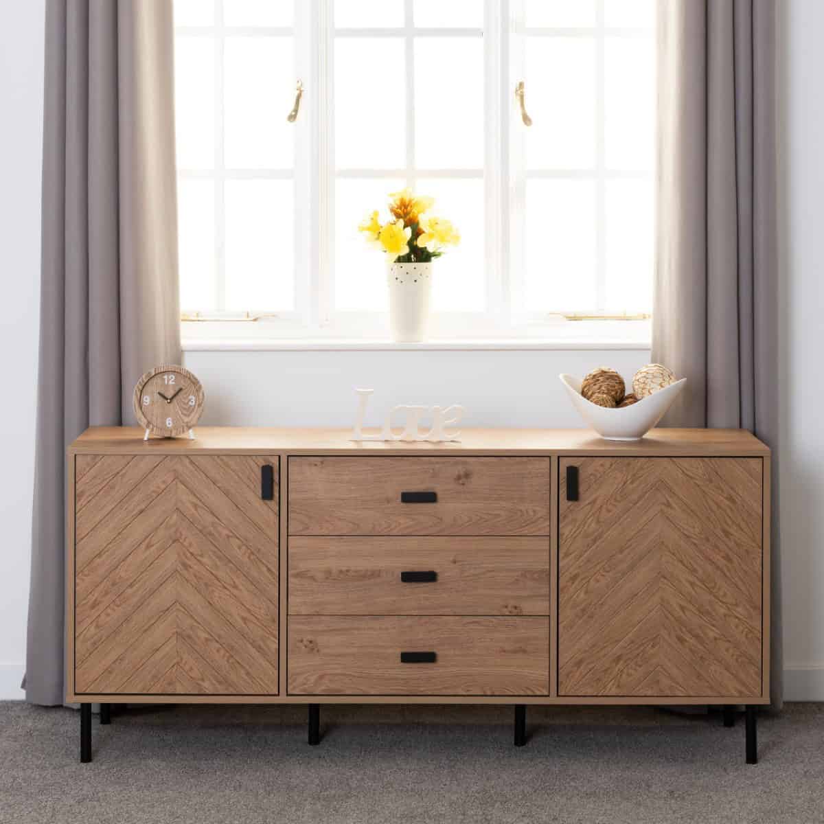 Leon 2 Door 3 Drawer Sideboard - Medium Oak Effect | Buy Online | Beds.ie