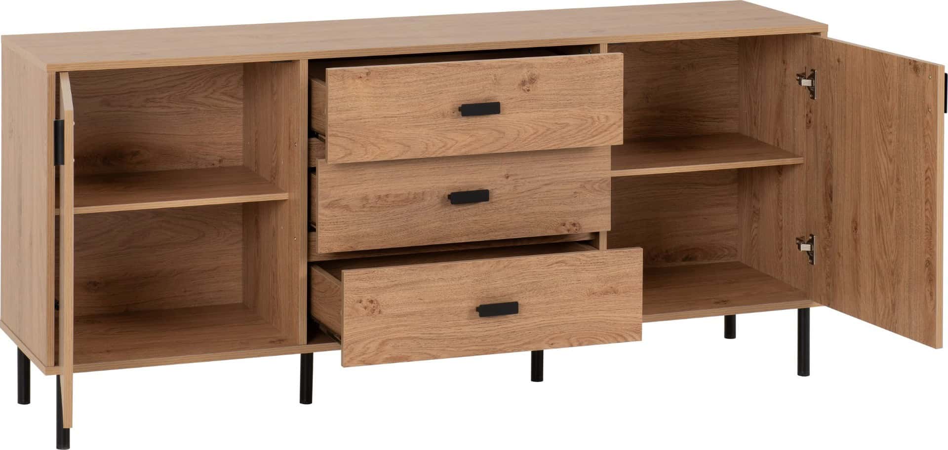 Leon 2 Door 3 Drawer Sideboard - Medium Oak Effect - Image 2