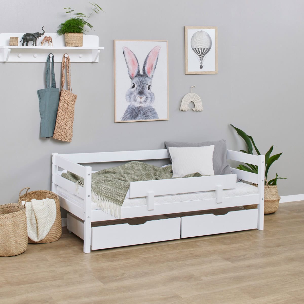 Hoppekids Shorty Daybed with Safety Rail & Drawers - White - Image 2