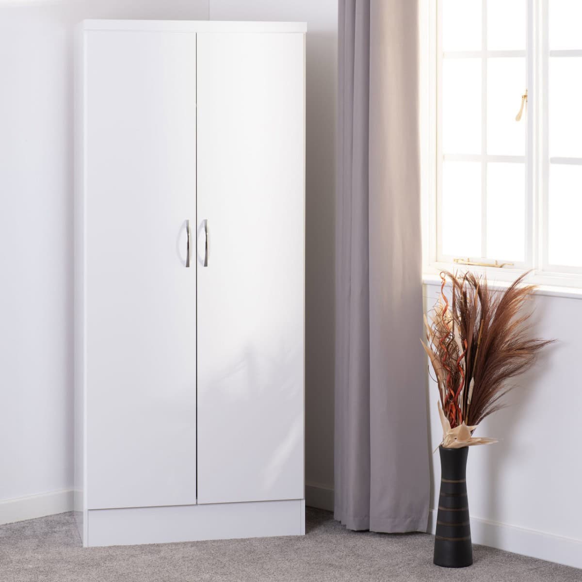 Nevada 2 Door All Hanging Wardrobe - White Gloss - Image 7