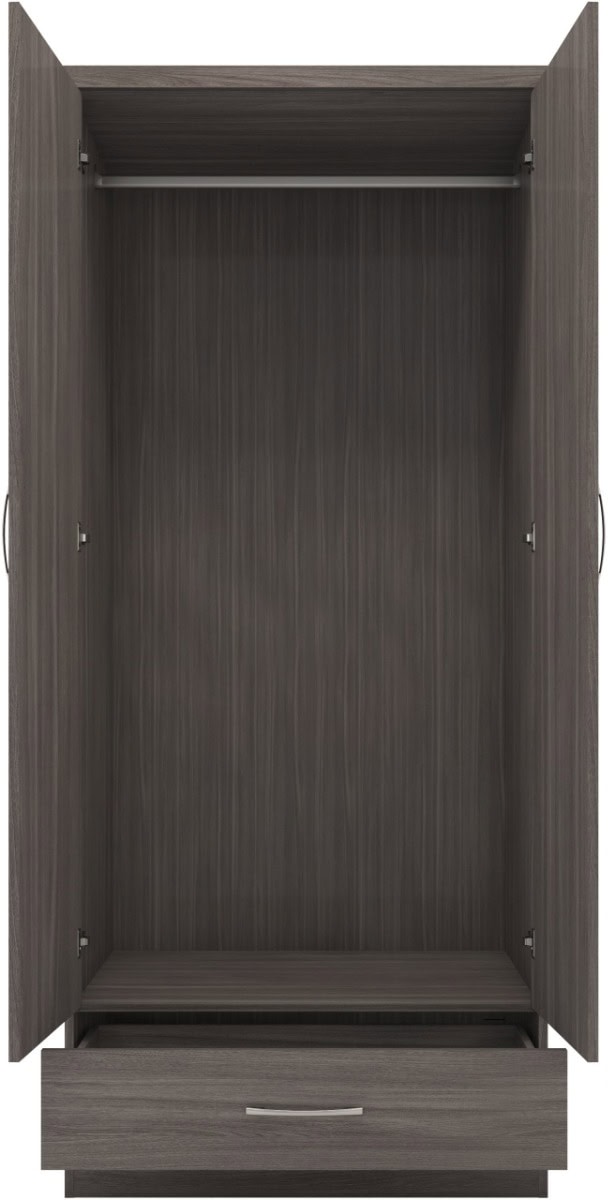 Nevada Mirrored 2 Door 1 Drawer Wardrobe - Black Wood Grain - Image 3