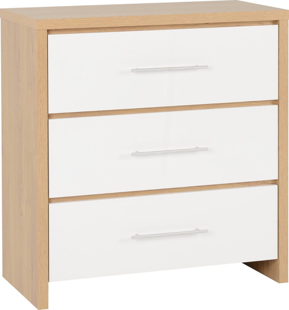 Seville 3 Drawer Chest - White High Gloss/Light Oak | Buy Online | Beds.ie