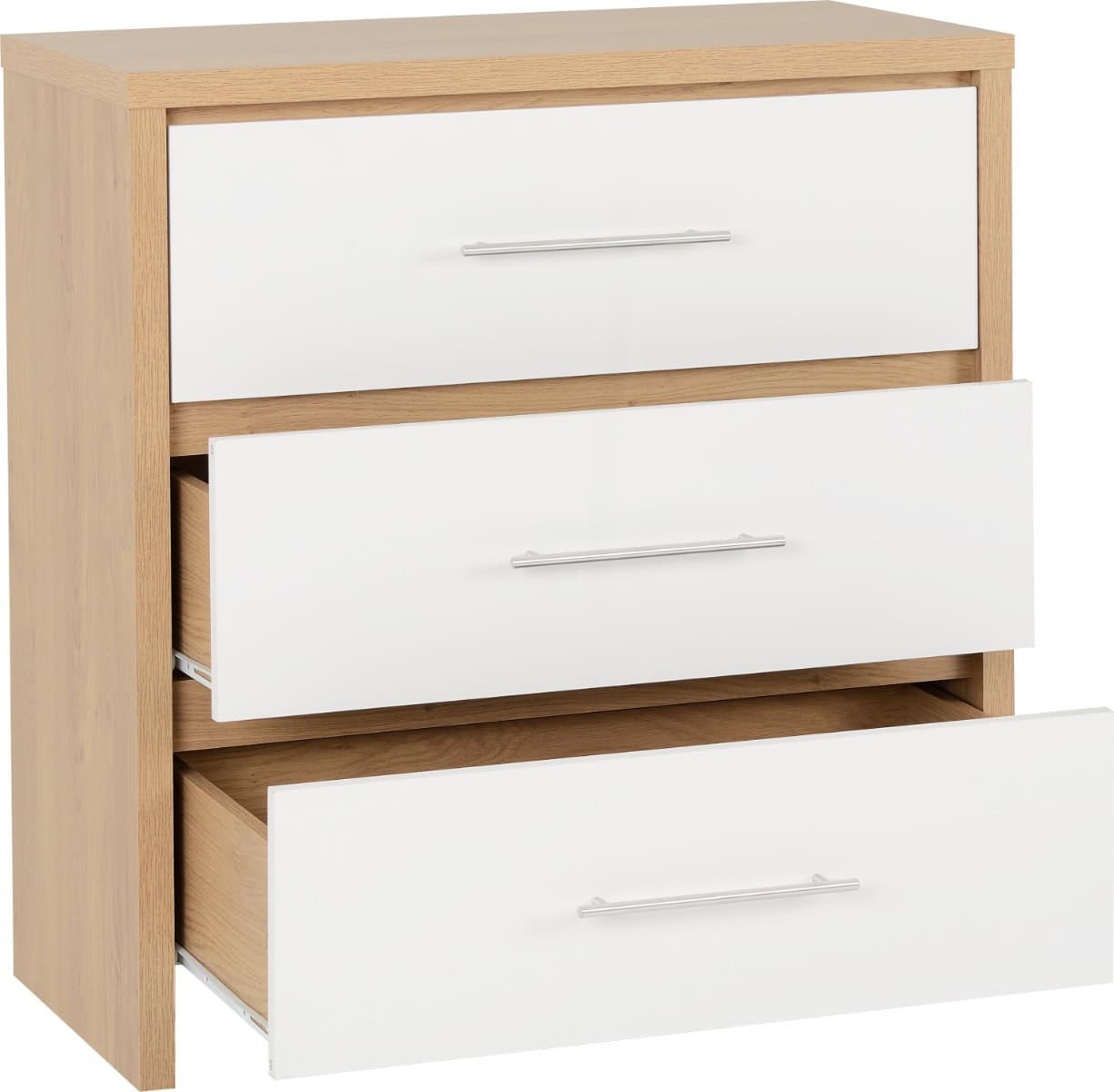 Seville 3 Drawer Chest - White High Gloss/Light Oak - Image 2