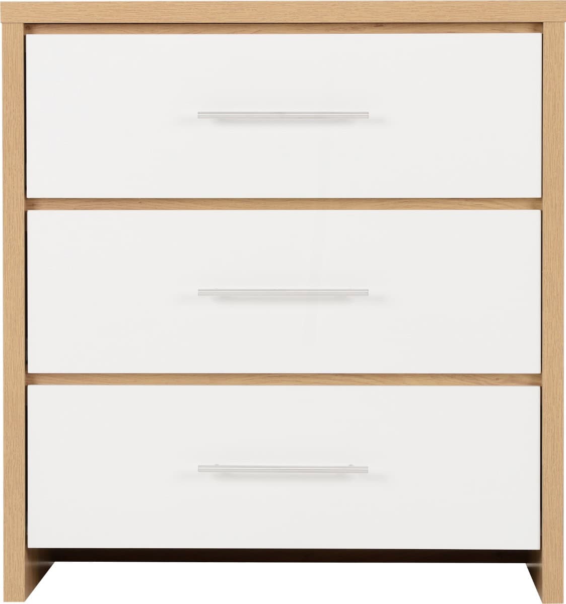 Seville 3 Drawer Chest - White High Gloss/Light Oak - Image 3
