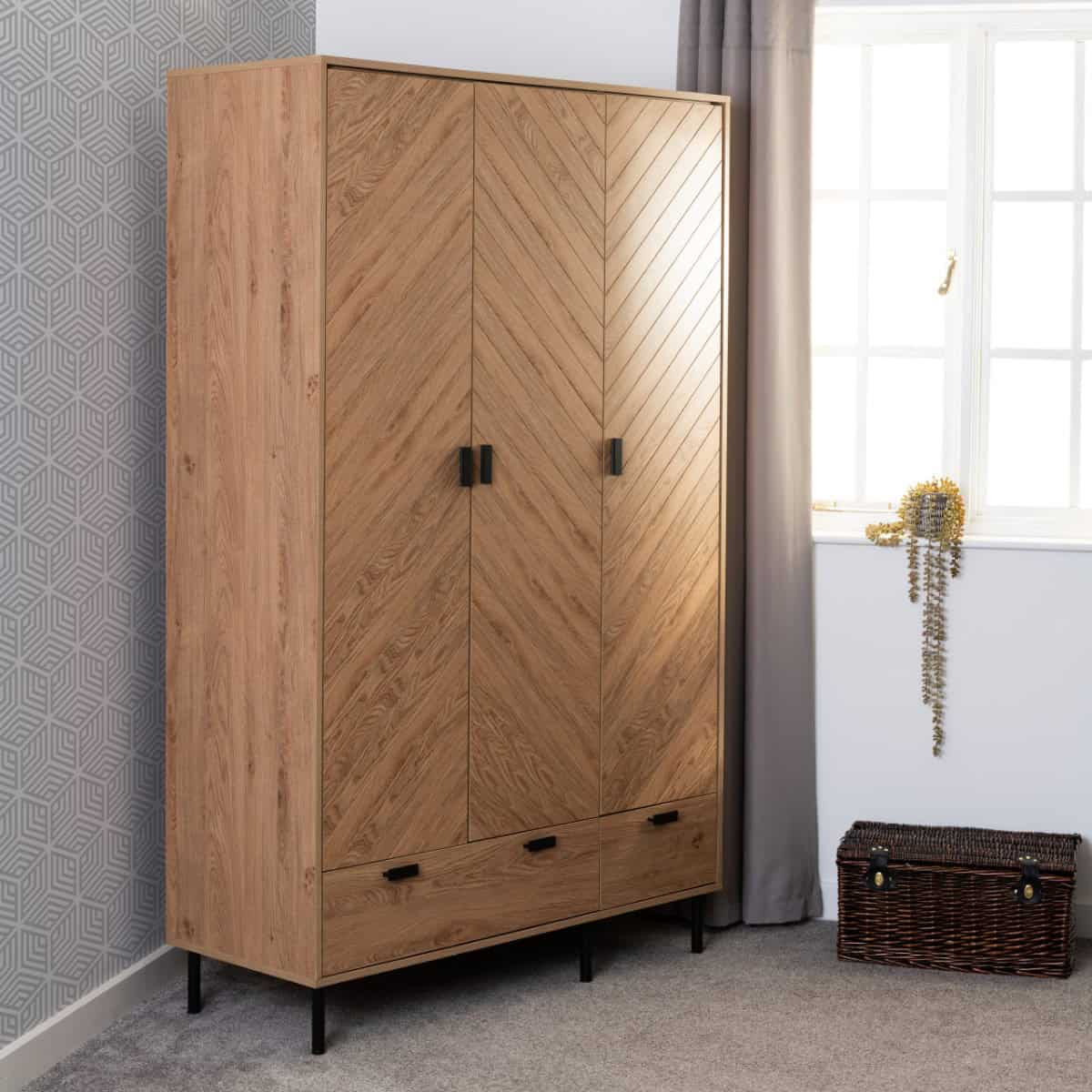 Leon 3 Door 2 Drawer Wardrobe - Medium Oak Effect | Buy Online | Beds.ie