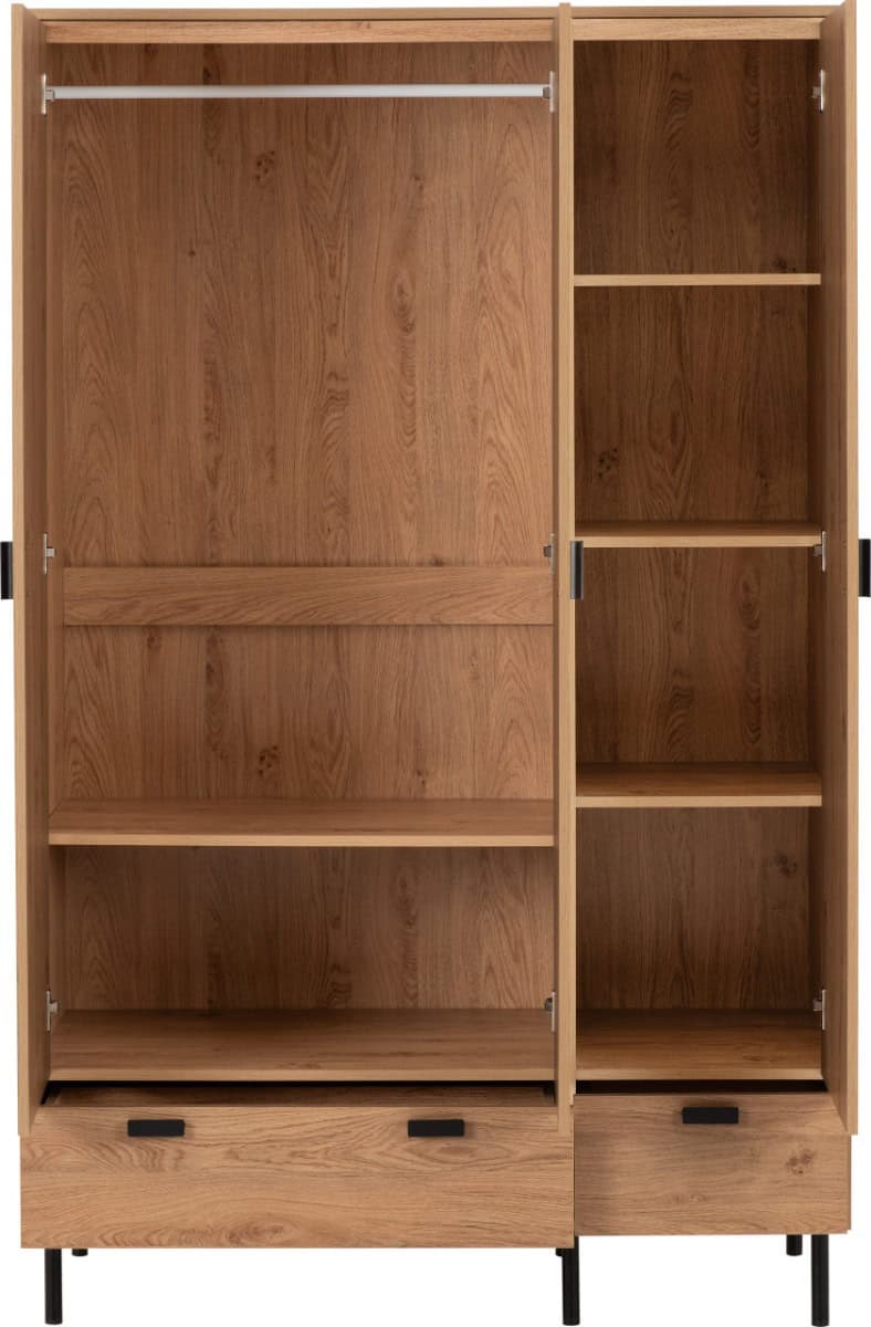 Leon 3 Door 2 Drawer Wardrobe - Medium Oak Effect - Image 2