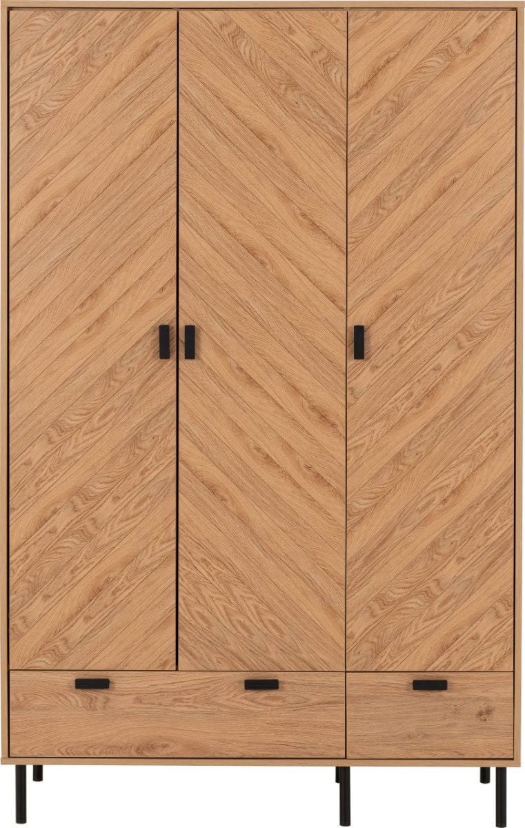 Leon 3 Door 2 Drawer Wardrobe - Medium Oak Effect - Image 4
