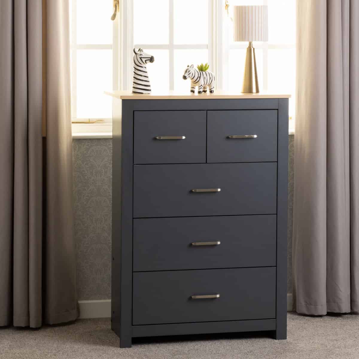 Portland 2+3 Drawer Chest - Grey & Oak | Buy Online | Beds.ie