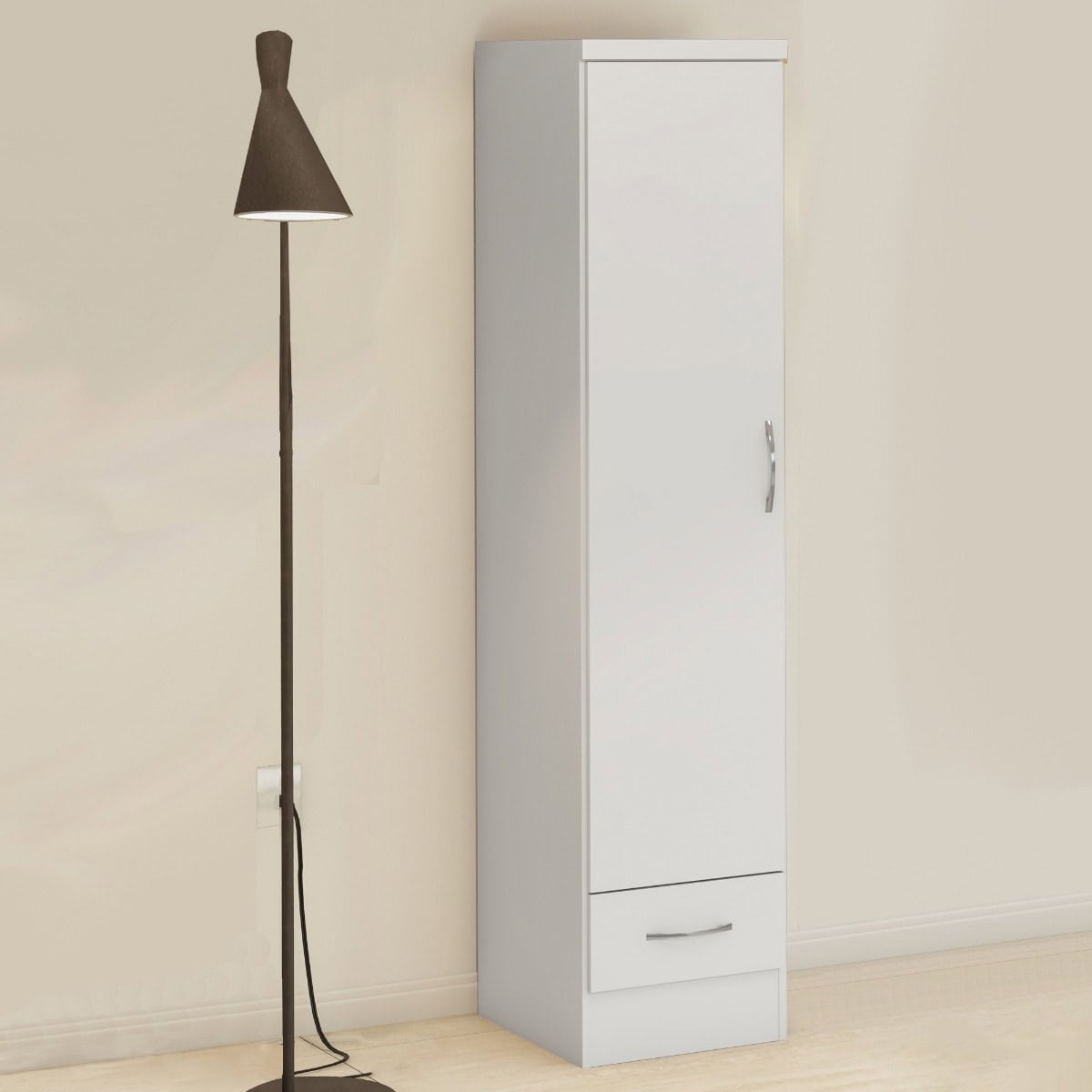 Nevada 1 Door 1 Drawer Wardrobe - White Gloss | Buy Online | Beds.ie