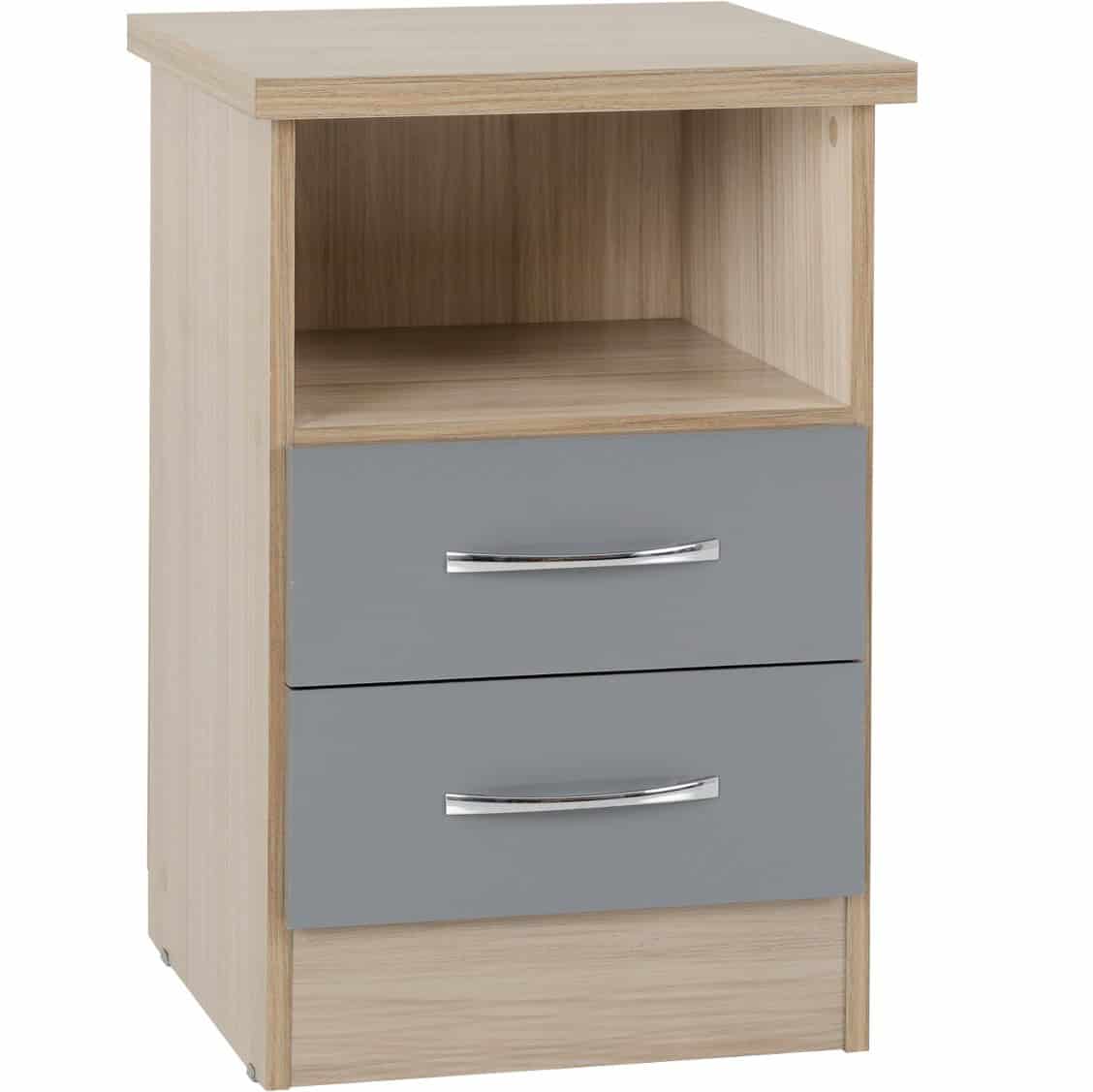 Nevada 2 Drawer Bedside - Grey & Light Oak | Buy Online | Beds.ie