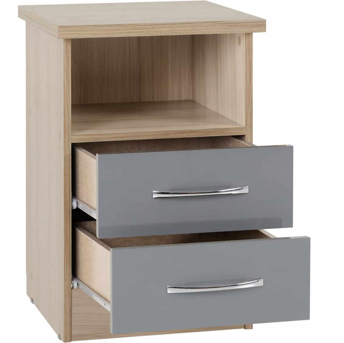 Nevada 2 Drawer Bedside - Grey & Light Oak - Image 2