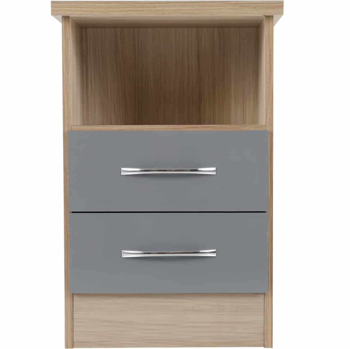 Nevada 2 Drawer Bedside - Grey & Light Oak - Image 4
